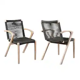 Armen Living - Nabila Outdoor Light Eucalyptus Wood and Dining Chairs - Set of 2 - Charcoal Rope