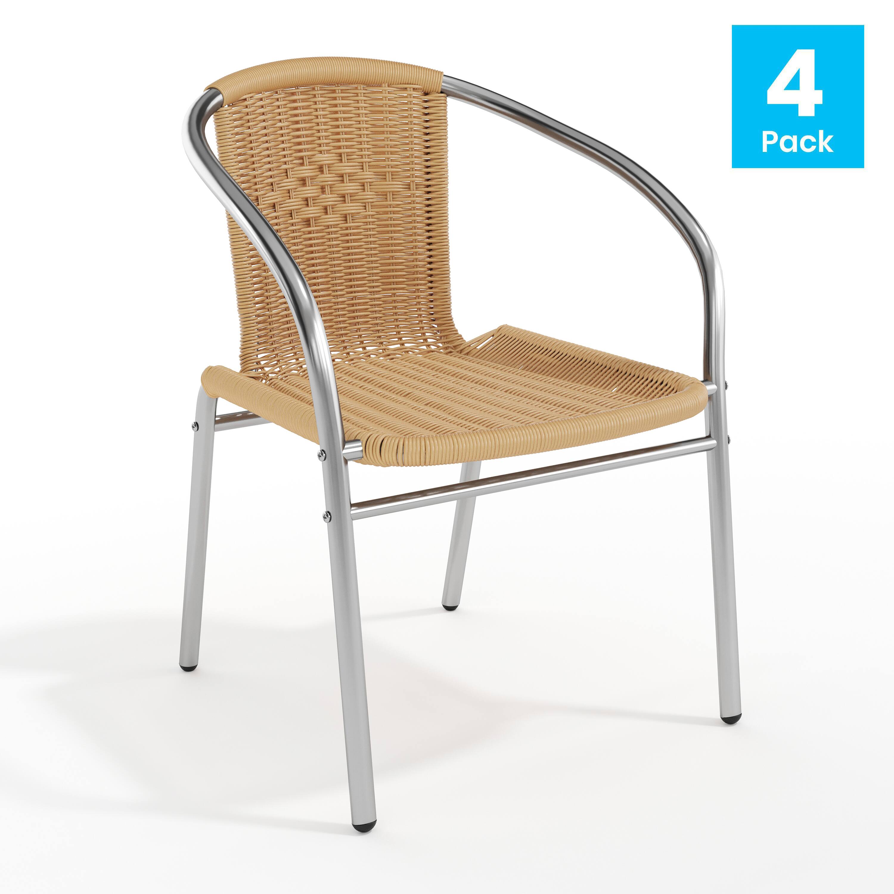 Alt View 1. Emma + Oliver - 4 Pack Aluminum and Rattan Commercial Indoor-Outdoor Restaurant Stack Chair - Aluminum and Beige.