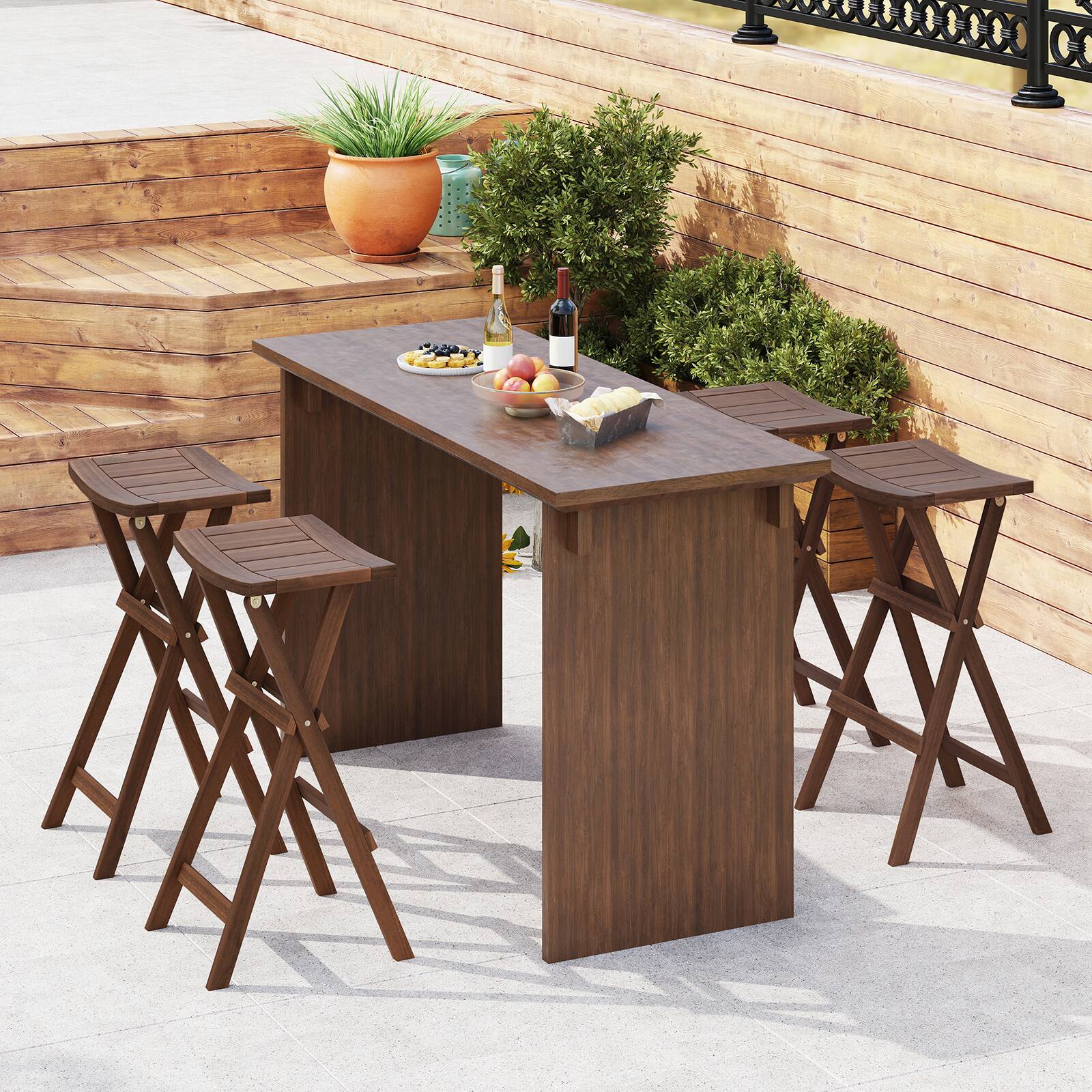 Alt View 7. Gymax - Gymax Bar Stools Set of 2 30'' Folding Bar Height Stools w/ Saddle Seat & Footrest - Teak.