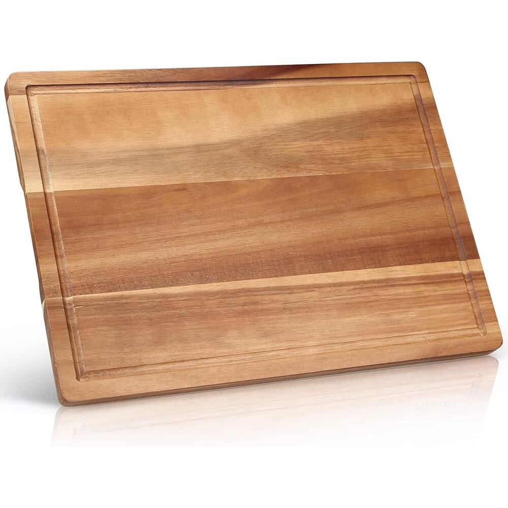 Front. PARKER SLATER - 17" Acacia Wood Cutting Board, Large Butcher Block with Juice Groove, Hardwood.