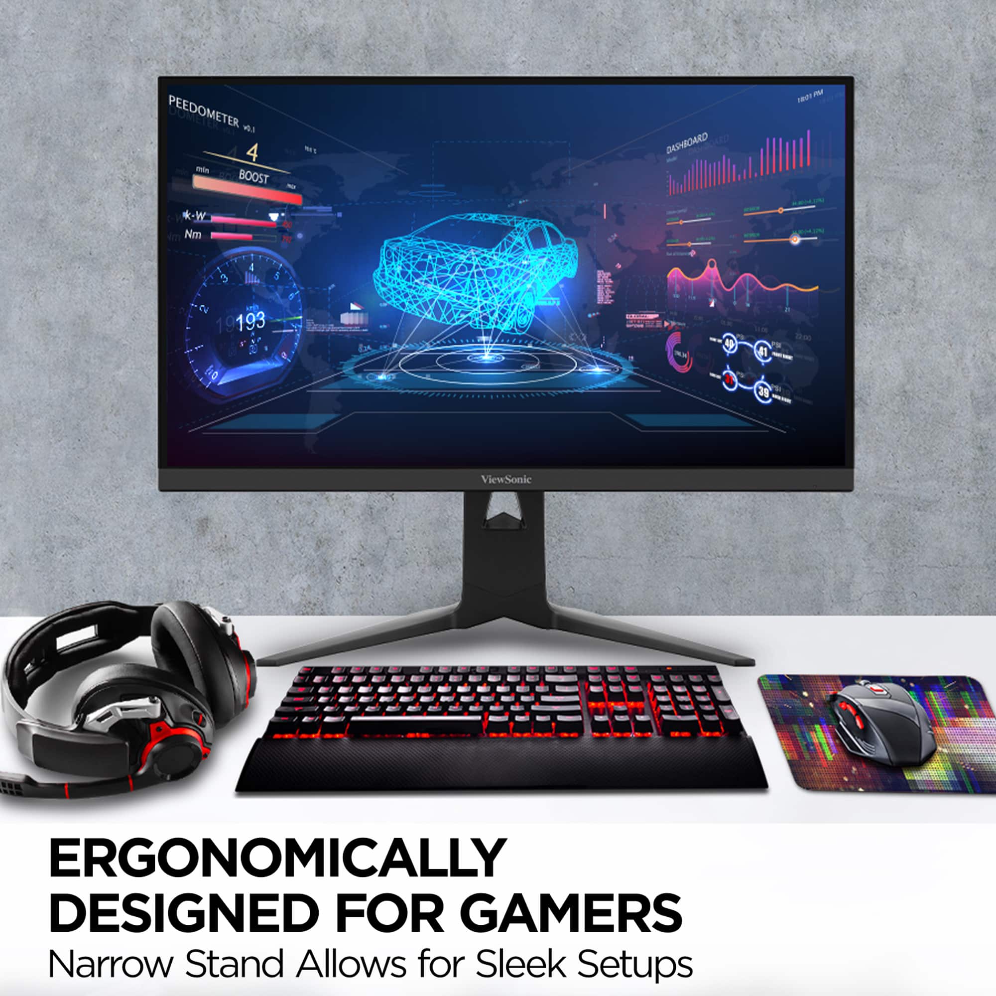 Ergonomically Designed for Gamers Narrow Stand Allows for Sleek Setups.