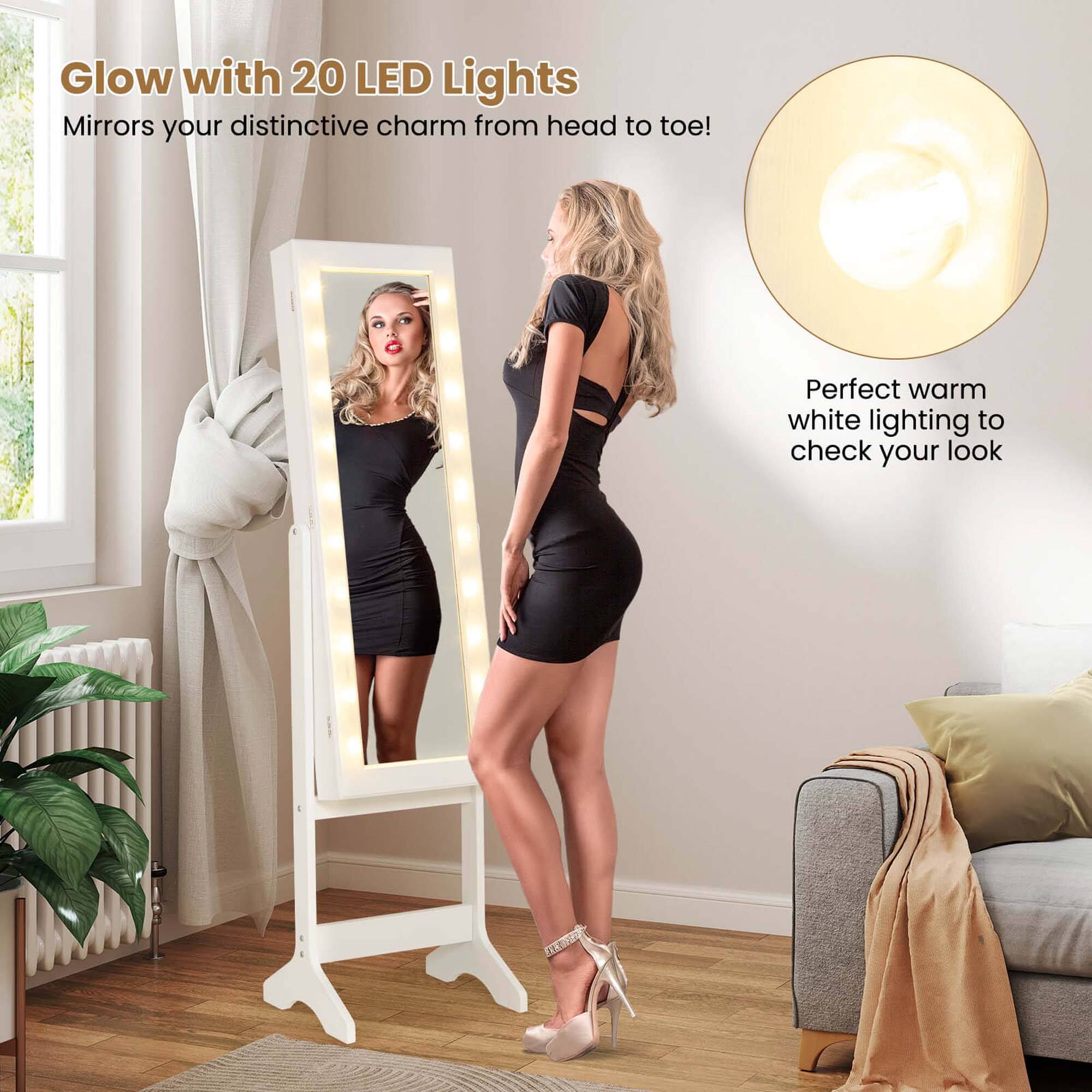 Glow with 20 LED Lights  
Mirrors your distinctive charm from head to toe!  

Perfect warm white lighting to check your look
