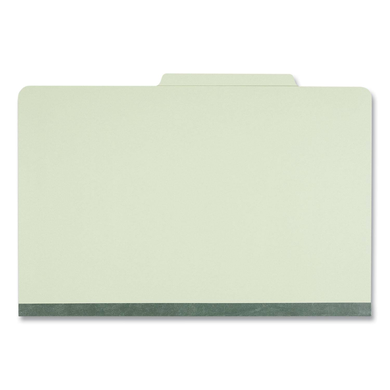 Left. Universal - Six-Section Pressboard Classification Folders, 2" Expansion, 2 Dividers, 6 Fasteners, Legal Size, Green Exterior, 10/Box.