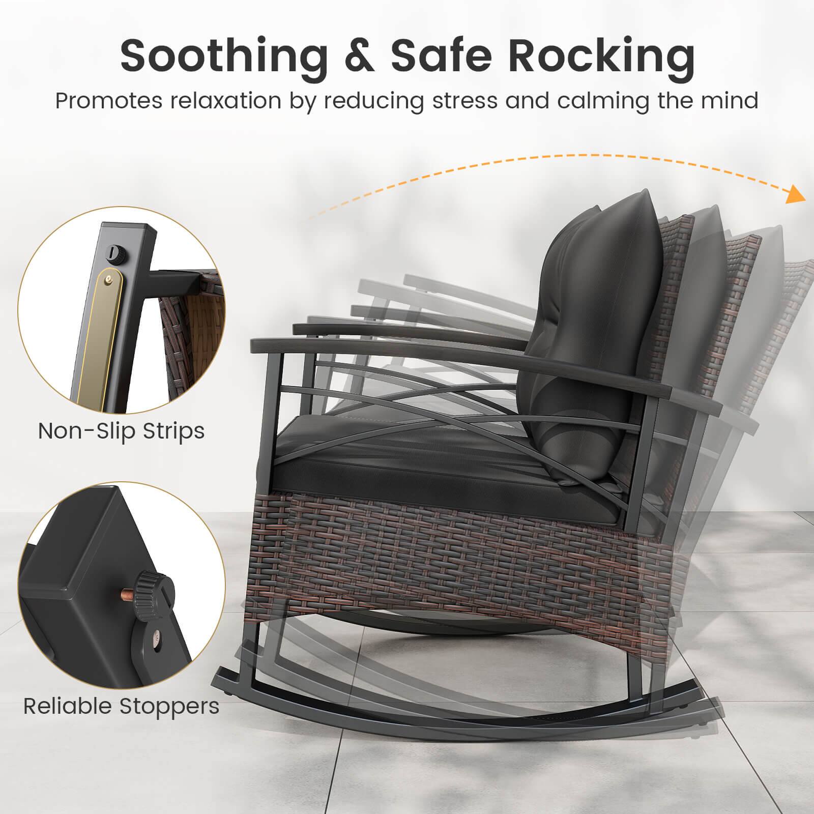 Soothing & Safe Rocking  
Promotes relaxation by reducing stress and calming the mind  

Non-Slip Strips  
Reliable Stoppers