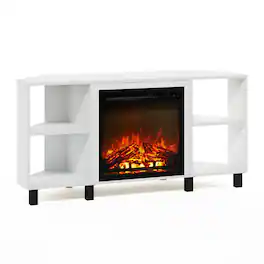 Furinno - Jensen Corner Fireplace TV Stand with 4 Open Compartments for TV up to 55 Inches - Solid White