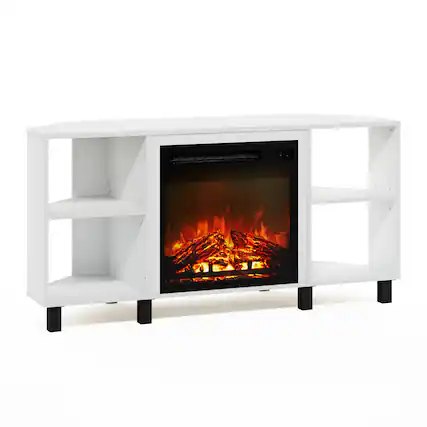 Front. Furinno - Jensen Corner Fireplace TV Stand with 4 Open Compartments for TV up to 55 Inches - Solid White.