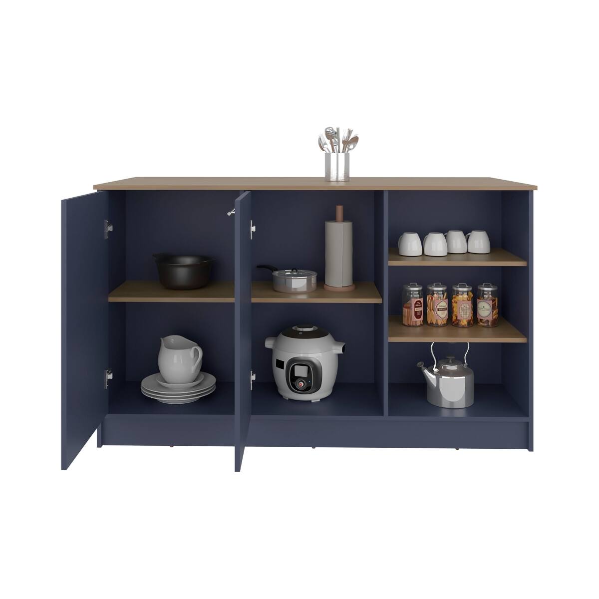 Alt View 3. Loheer - Loheer Floorstanding Kitchen Island with Cabinets Multicolor Countertop Organizer - Multicolor.