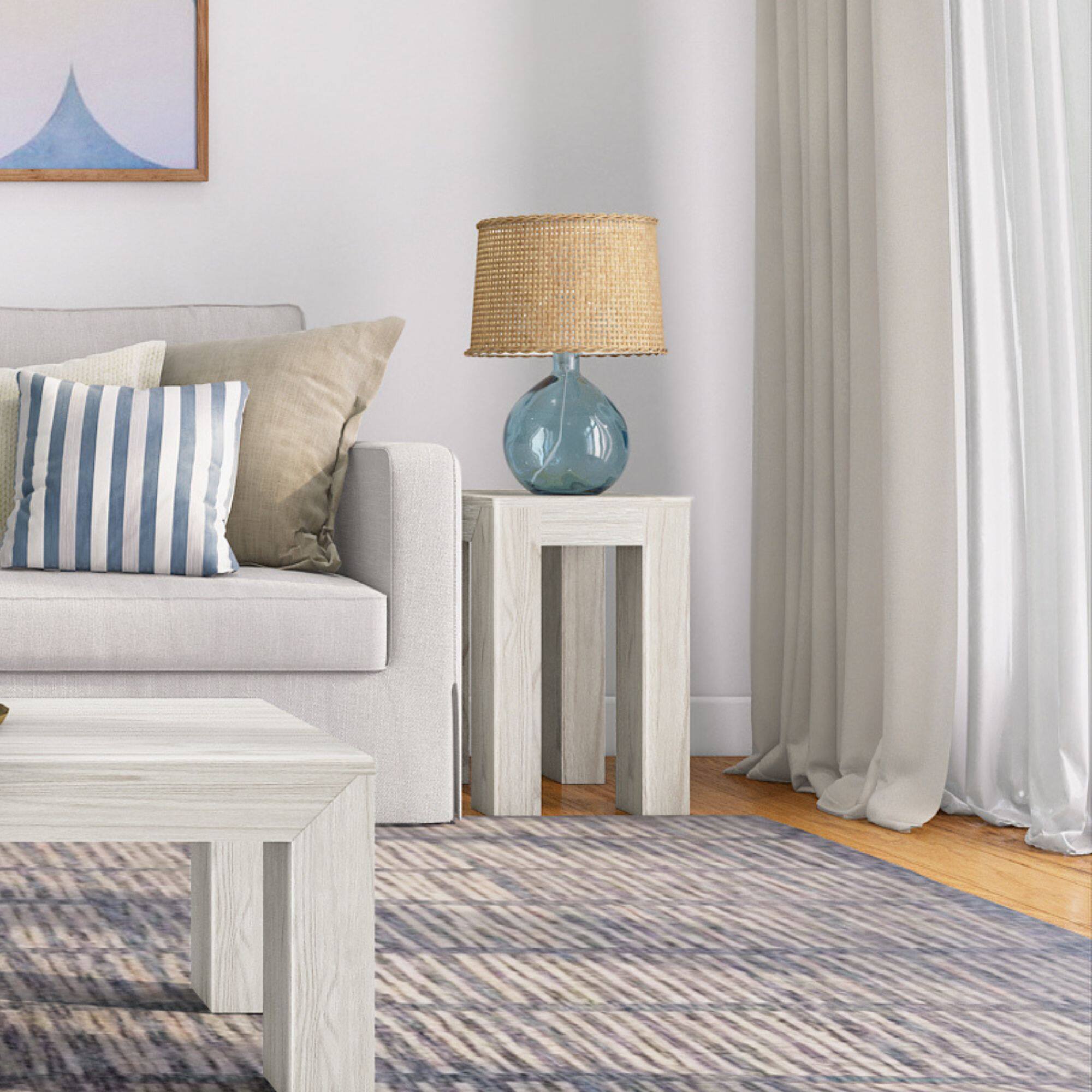Alt View 4. Plank+Beam - Modern Rectangular Side Table (25in x 15in / 630mm x 375mm), White Sand Wirebrush - White Sand Wirebrush.