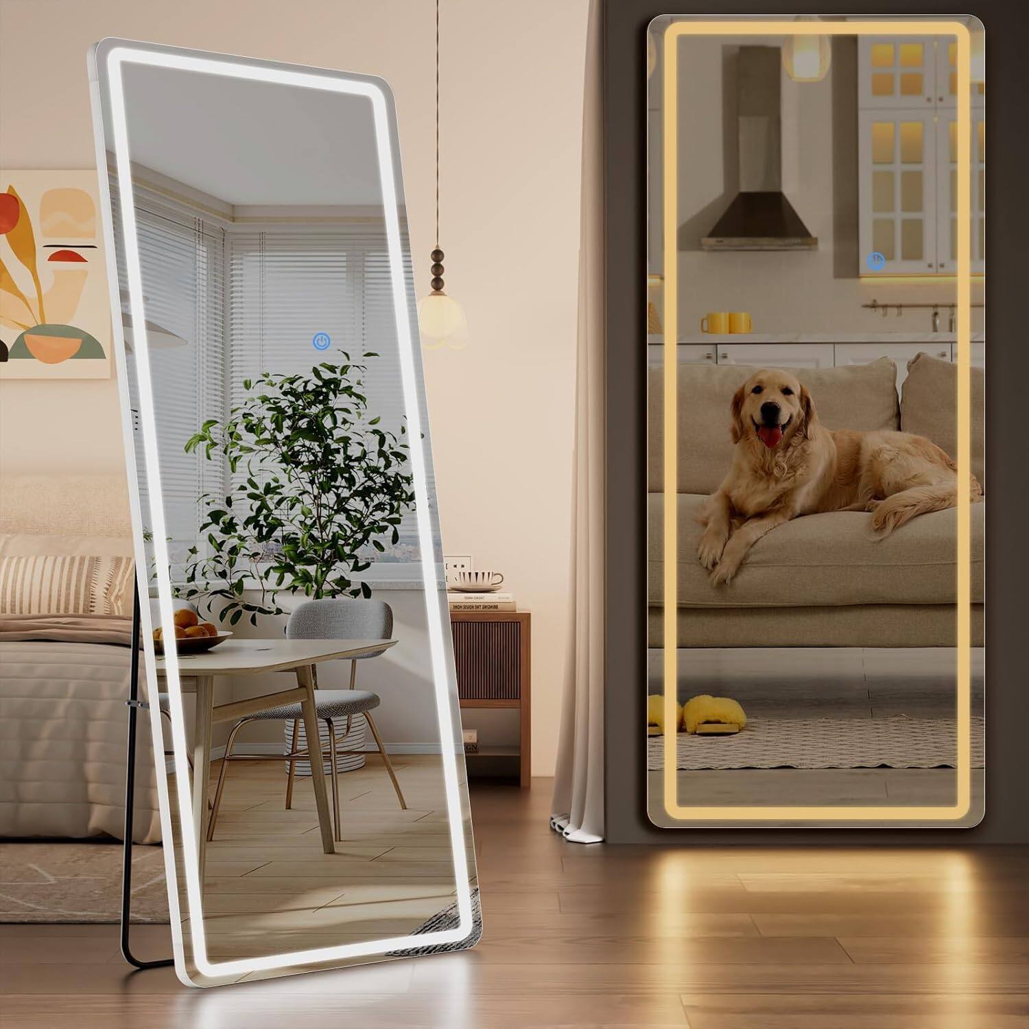 Alt View 3. Stamp n Camp - Koonmi Full Length Mirror Door Hanging with LED Lights 48"x16" - Rgb Mirror-rectangular-63"L x 20"W.