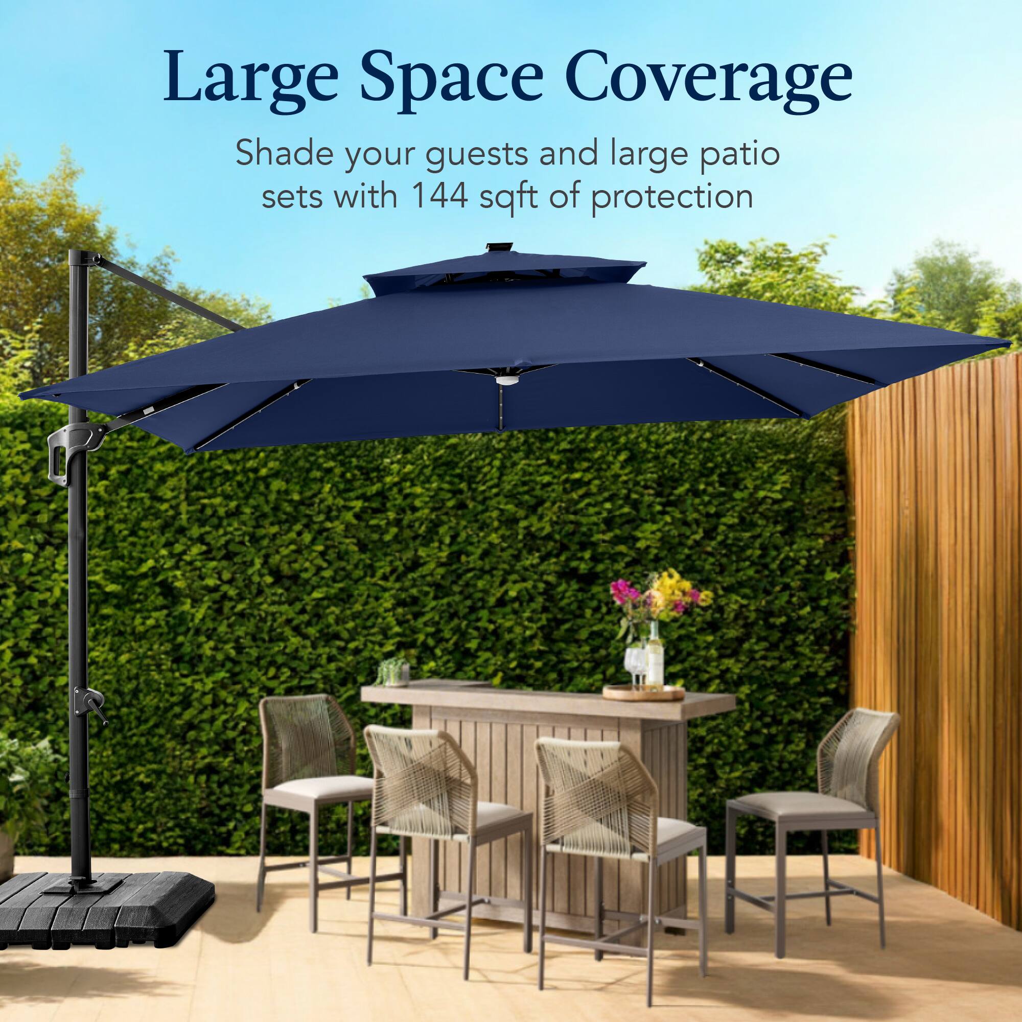 Large Space Coverage

Shade your guests and large patio sets with 144 sqft of protection.