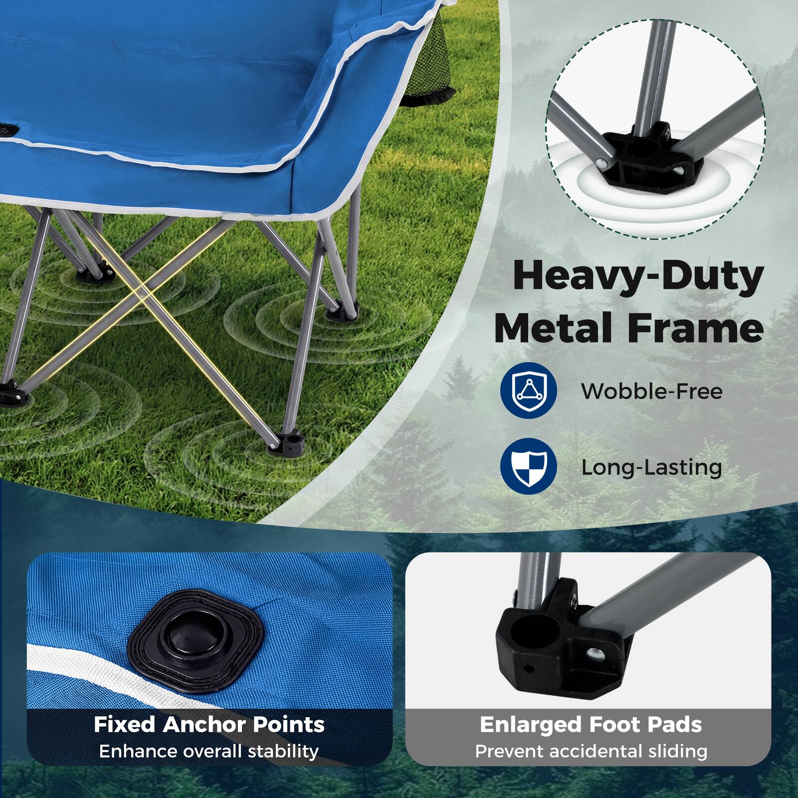 Heavy-Duty Metal Frame  
- Wobble-Free  
- Long-Lasting  

Fixed Anchor Points  
- Enhance overall stability  

Enlarged Foot Pads  
- Prevent accidental sliding