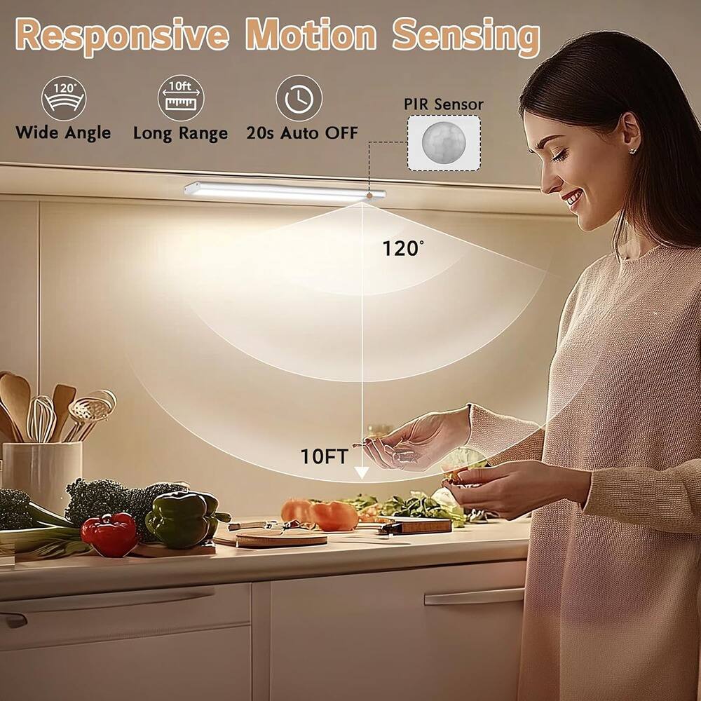 Responsive Motion Sensing

- Wide Angle 120°
- Long Range 10ft
- 20s Auto OFF

PIR Sensor

120°

10FT
