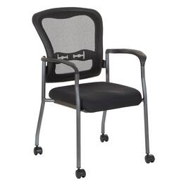 FurniFact - Black Guest Chair With Arms – Stackable Chair With Wheels for Offices - Coal