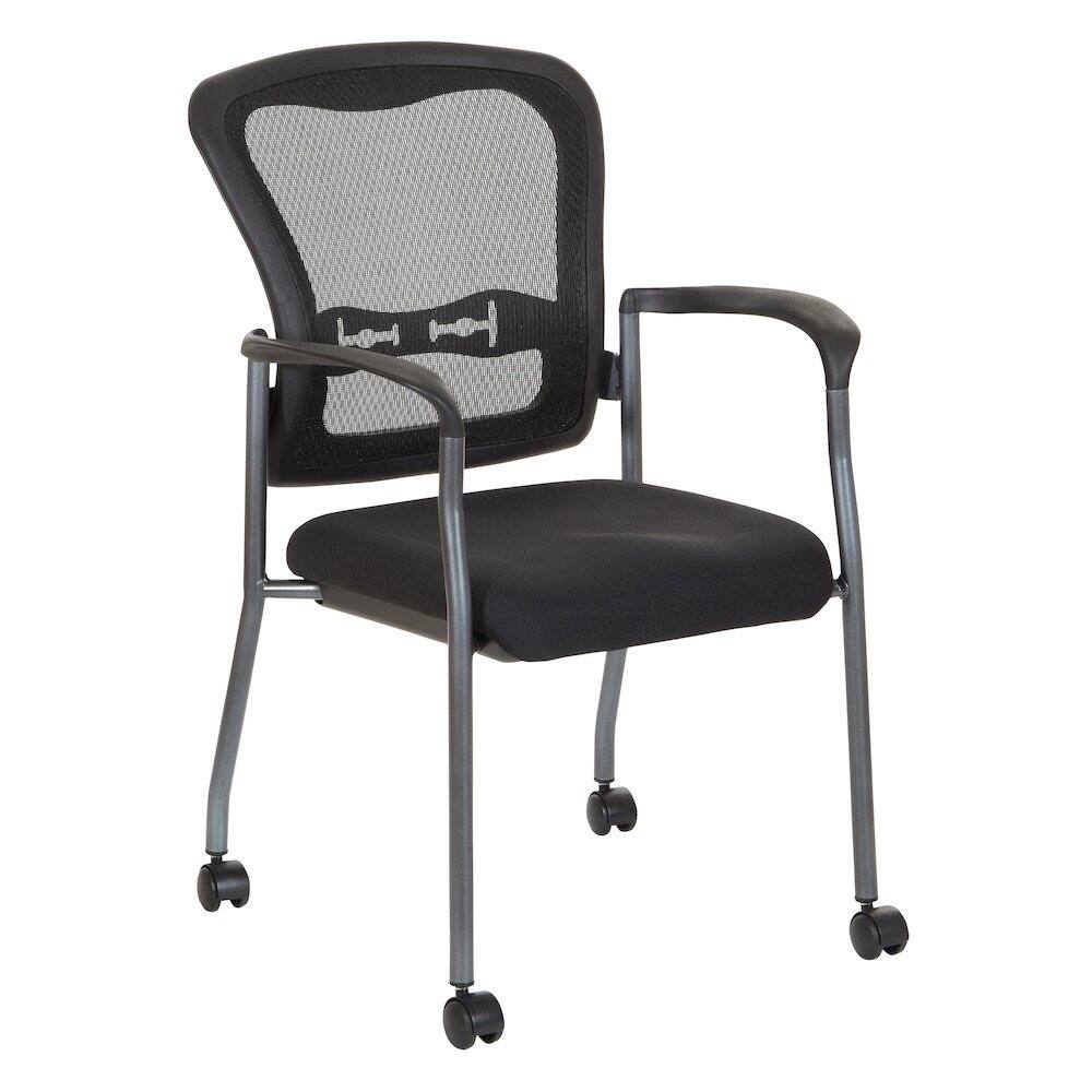 Front. FurniFact - Black Guest Chair With Arms – Stackable Chair With Wheels for Offices - Coal.