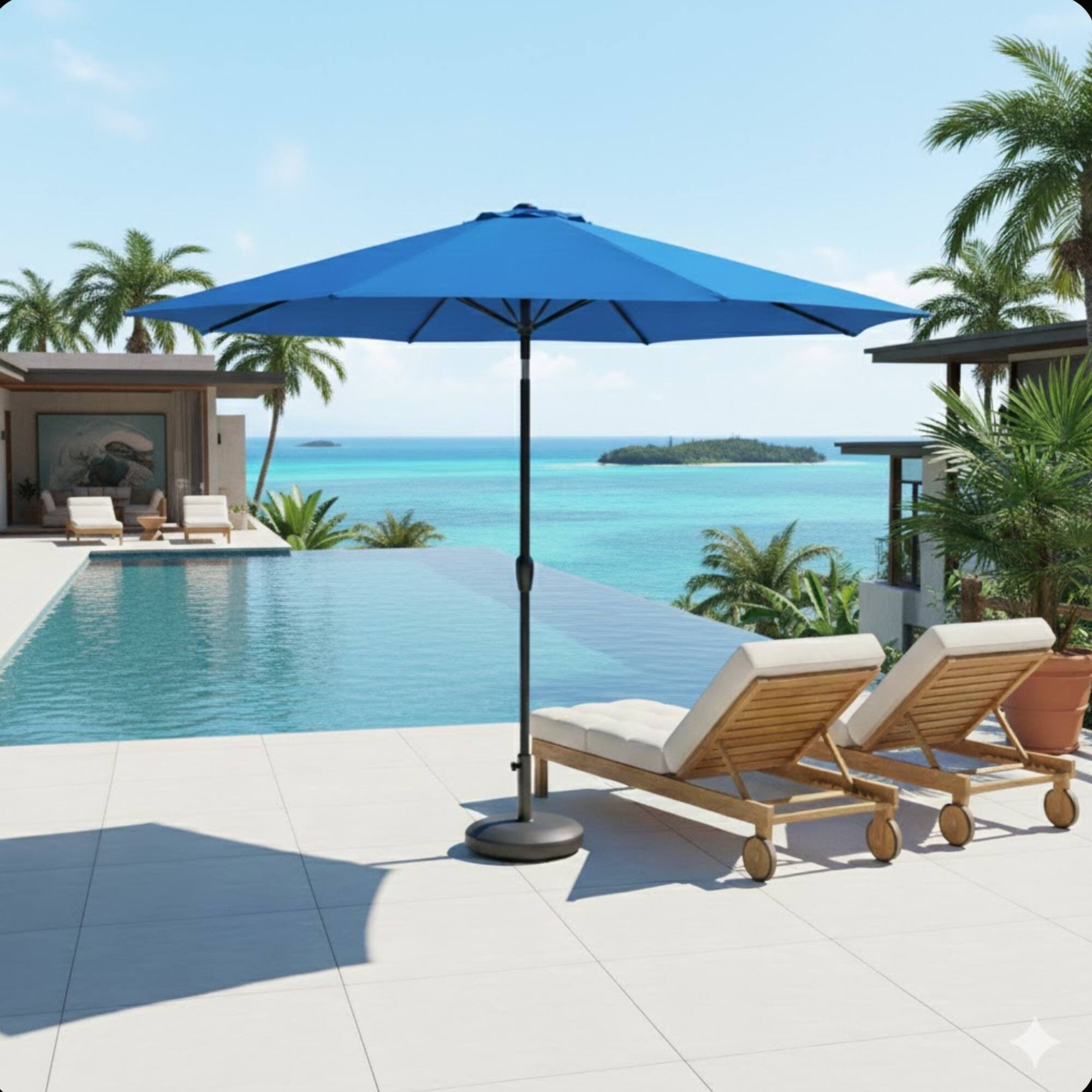 Angle. Mondawe - 13 Feet Market Patio Umbrella with Crank Lift , Tilt and UV-Resistant Canopy - Blue.