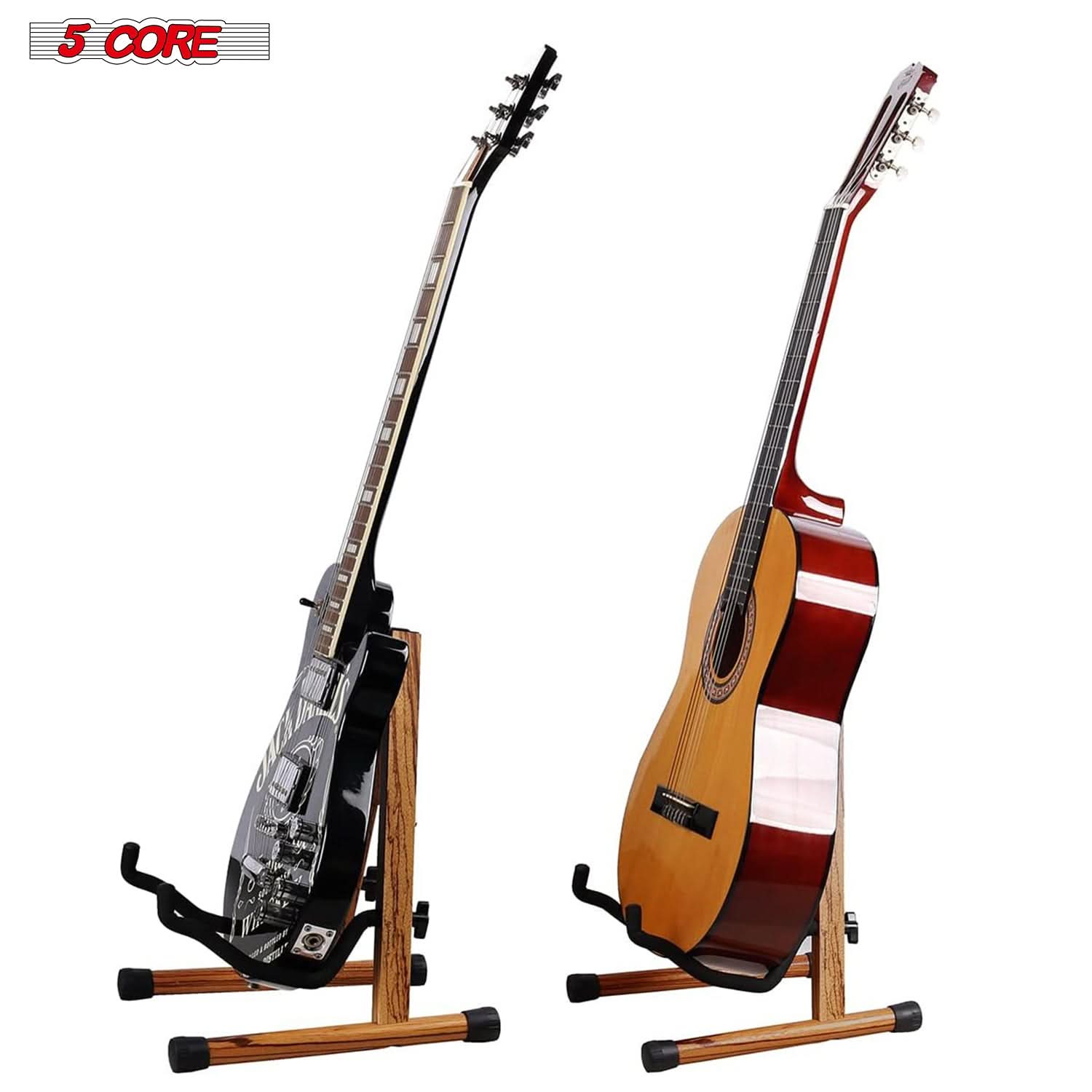 Back. 5 CORE - Guitar Stand Wooden A Frame w Soft Foam Arm Rubber Pad for Acoustic Electric Bass Ukulele - Wood.