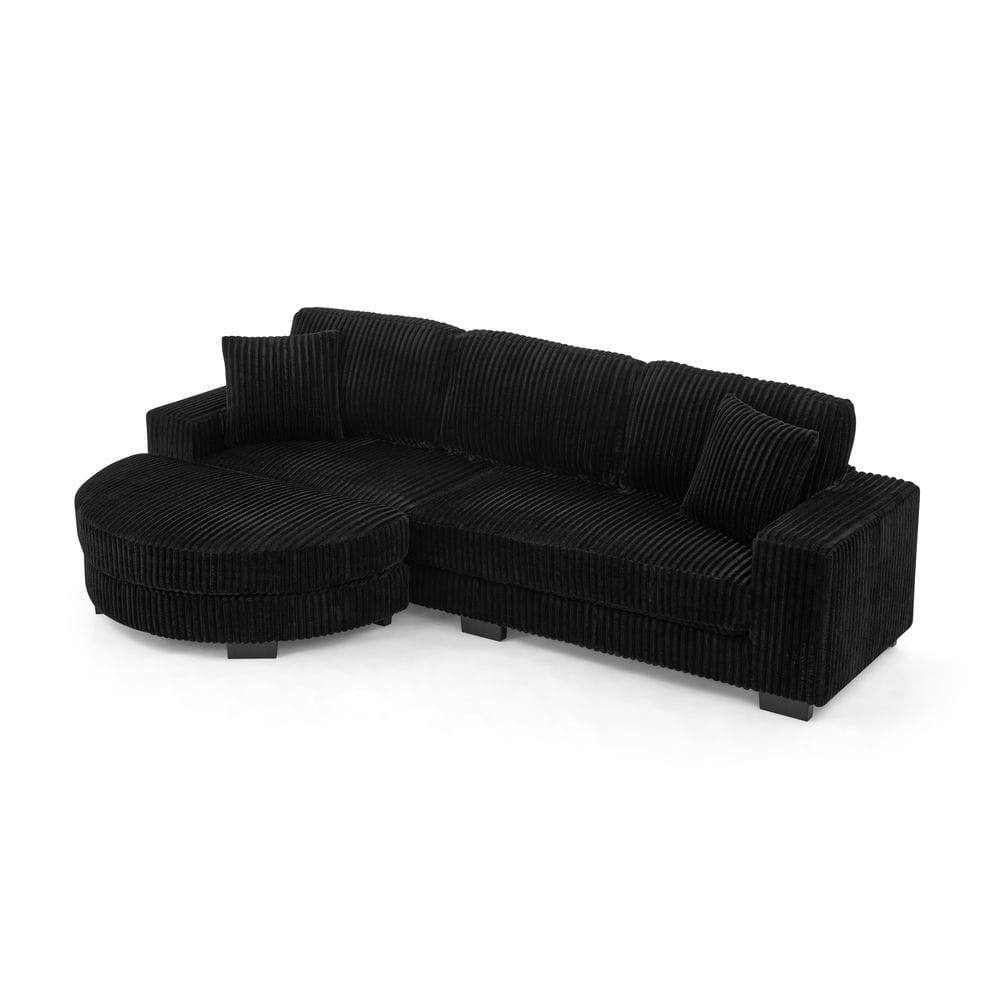 Alt View 10. Kadyn - Modular Sleeper Sectional with Ottoman, L-Shaped Corduroy Sofa with Tufted Upholstery, Black - Black.