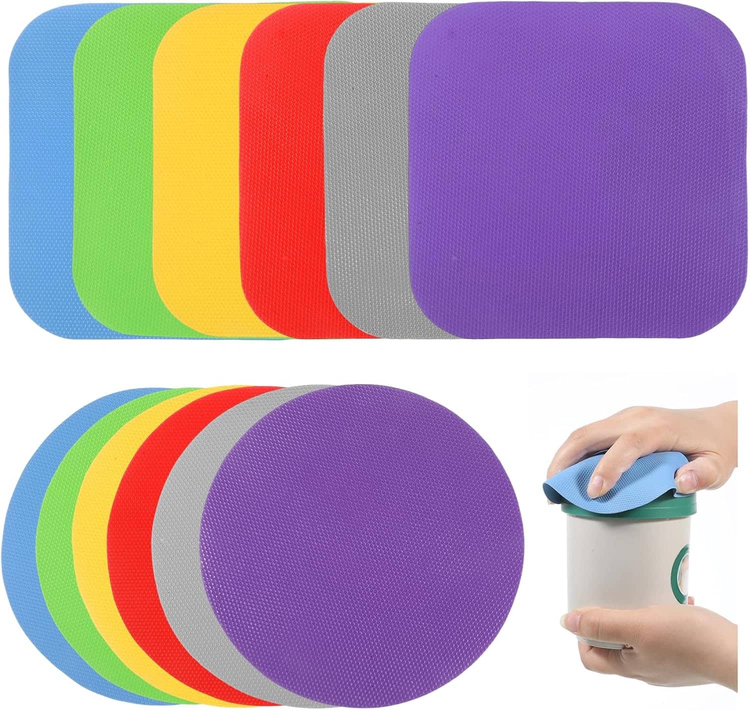 PARKER SLATER - 12-Pack Silicone Jar & Bottle Opener Pads, Non-Slip, 5-Inch - Colorful