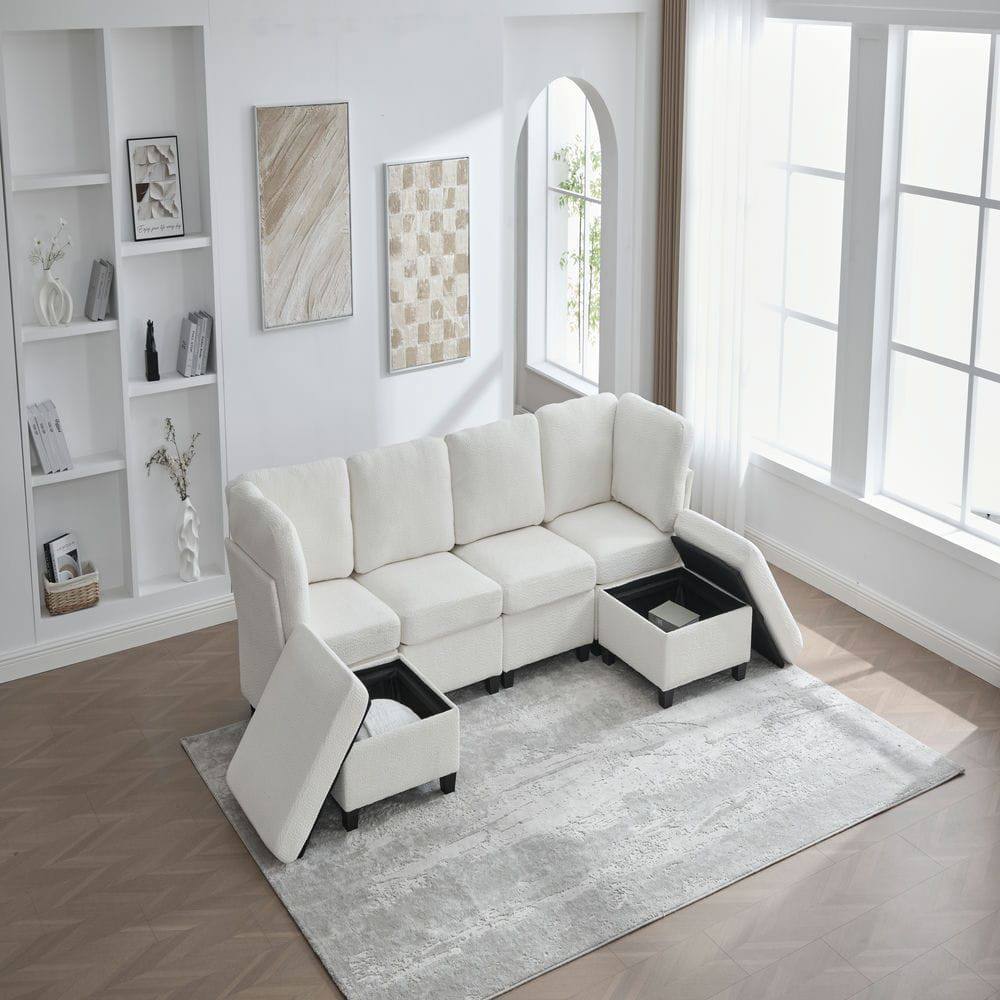 Back. Resenkos - U-Shaped 6-Seat Sectional, Oversized Modular Design with Chaise and Storage Ottoman, Beige - Beige.