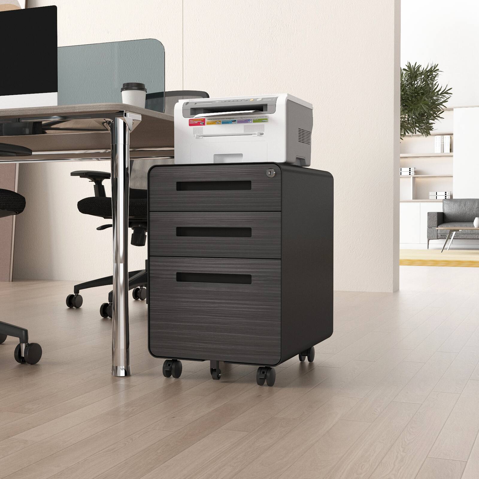 Angle. APRILSOUL - 3 Drawer Mobile File Cabinet Under Desk Office,Simple Style Versatile Storage Cabinet for Legal/Letter/A4 Files.