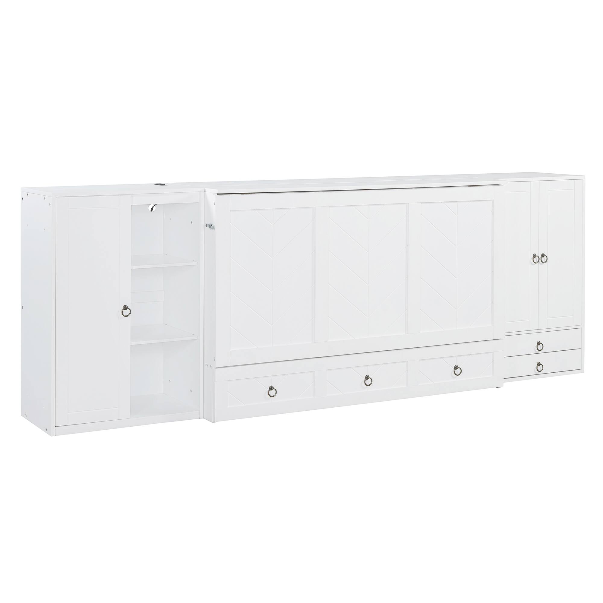 Alt View 1. Tiramisubest - Queen Size Murphy Bed with USB, Wardrobes & Drawers, White, 81x113x42 inches, 358 lbs - White.