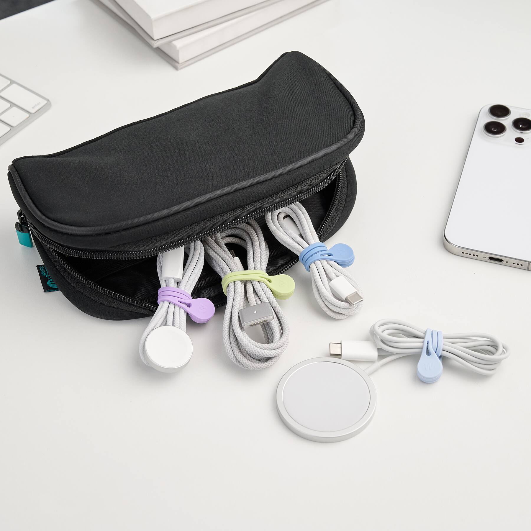 Alt View 5. Wrap-It Storage - MagnaTies 4-Pack Macaron - Cool - Magnetic Cord Ties - Assorted Colors.