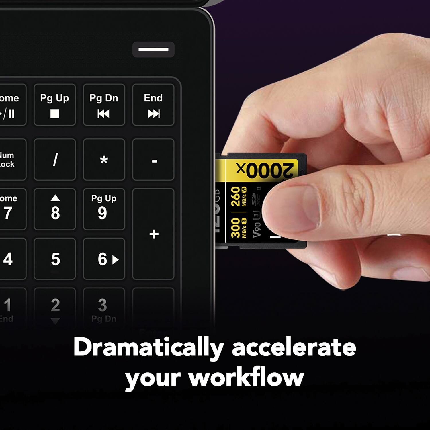Dramatically accelerate your workflow

2000x  
260 MB/s  
300 MB/s  
V90