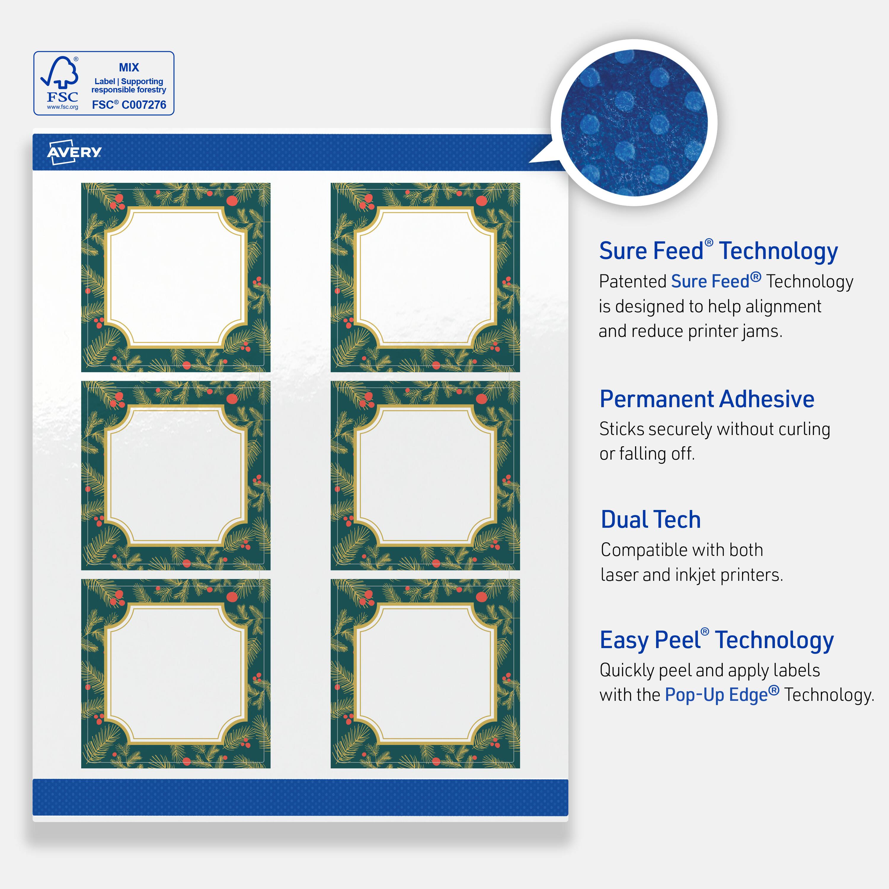 Avery Avery® Labels, 3" x 3", Gold Teal Berries, Glossy, 60ct White S00 ...