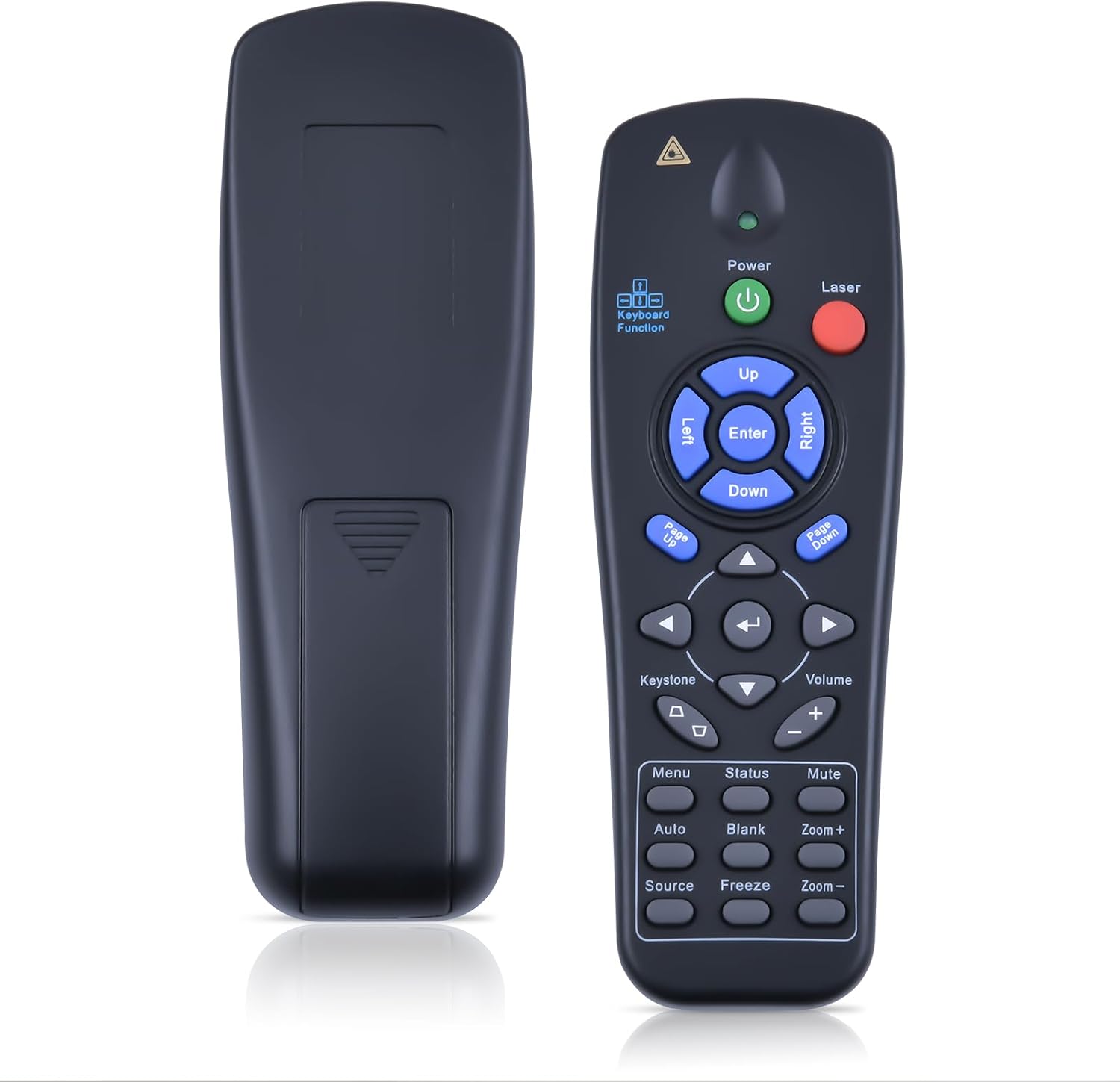 Power Laser Keyboard Function Up Left Enter Right Down UP Page Page Down Keystone Volume + I Menu Status Mute Auto Blank Zoom + Source Freeze Zoom -