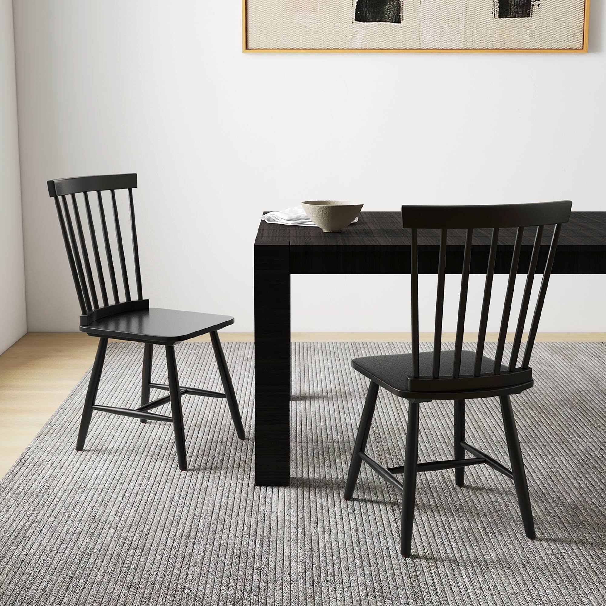 Alt View 3. Gymax - Gymax Dining Chair Set of 4 Solid Wood Windsor Chair w/ High Spindle Back & Wide Seat Black - Black.