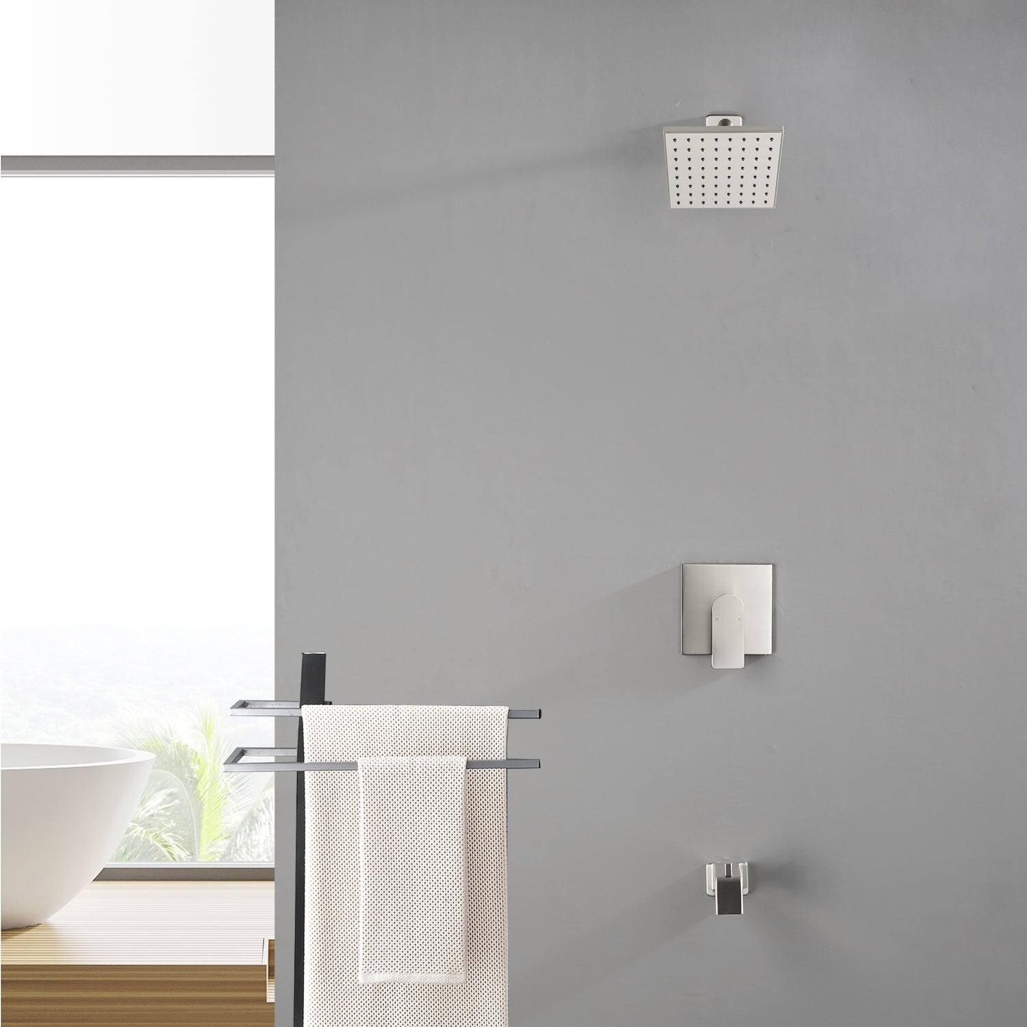 Alt View 2. Boyel Living - Brushed Nickel Shower Set with 6 Inch Square Shower Head and Pressure Balance Valve - Brushed Nickel.