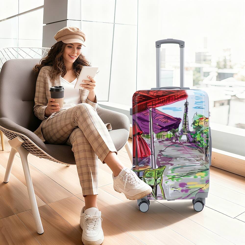 Alt View 8. Ropilly - Ropilly 3 Piece Luggage Set Iron Tower Printed Hard Shell Spinner Suitcase - Coffee.