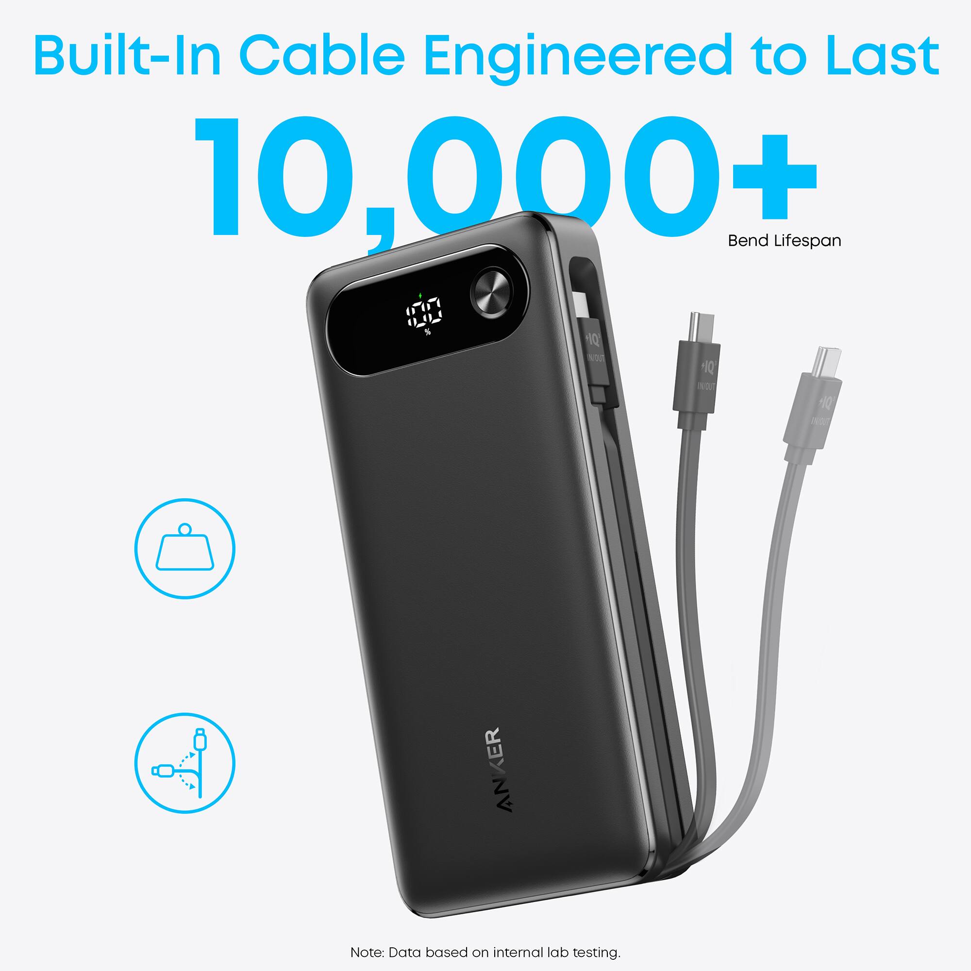 Built-In Cable Engineered to Last 10,000+ Bend Lifespan  5 Q 10 w Or 10 KER ANXER NV Note: Data based on internal lab testing.