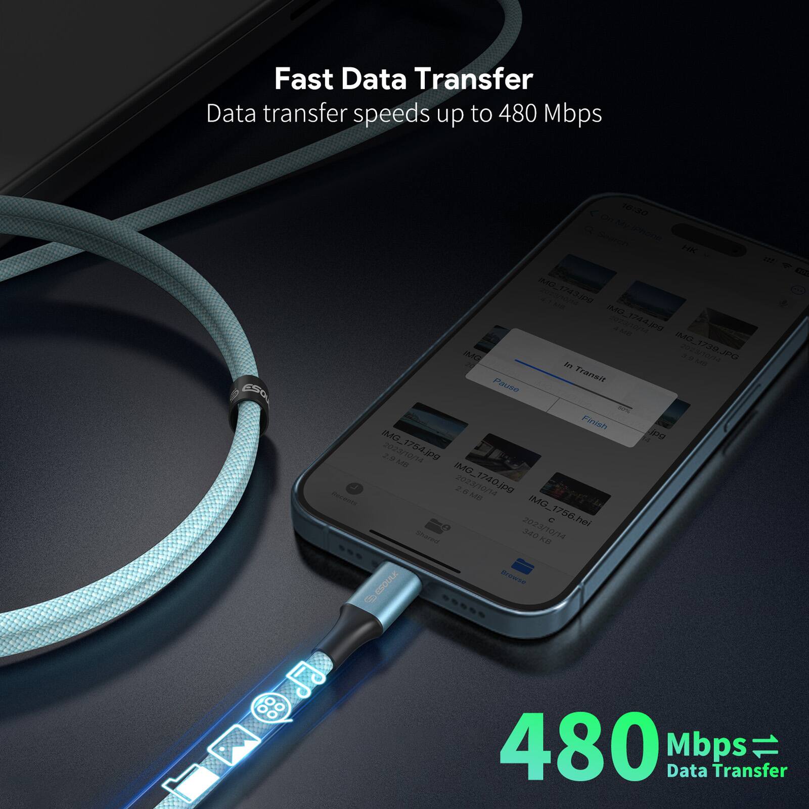 Fast Data Transfer  
Data transfer speeds up to 480 Mbps  

480 Mbps = Data Transfer