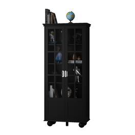 Famapy - Modern Display Cabinet with Acrylic Doors & Adjustable Shelves - Black