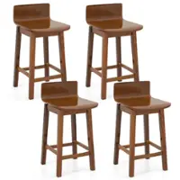 Costway - 24.5" Counter Height Bar Stools Set of 4 with Footrest Solid Rubber Wood Legs - Brown - Front_Zoom