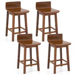 Costway - 24.5" Counter Height Bar Stools Set of 4 with Footrest Solid Rubber Wood Legs - Brown