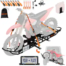 Mockins - 83 in. x 6 in. Dirt Bike Trailer Hitch Carrier with Tilting Loading Ramp, License Plate Bracket and Accessories