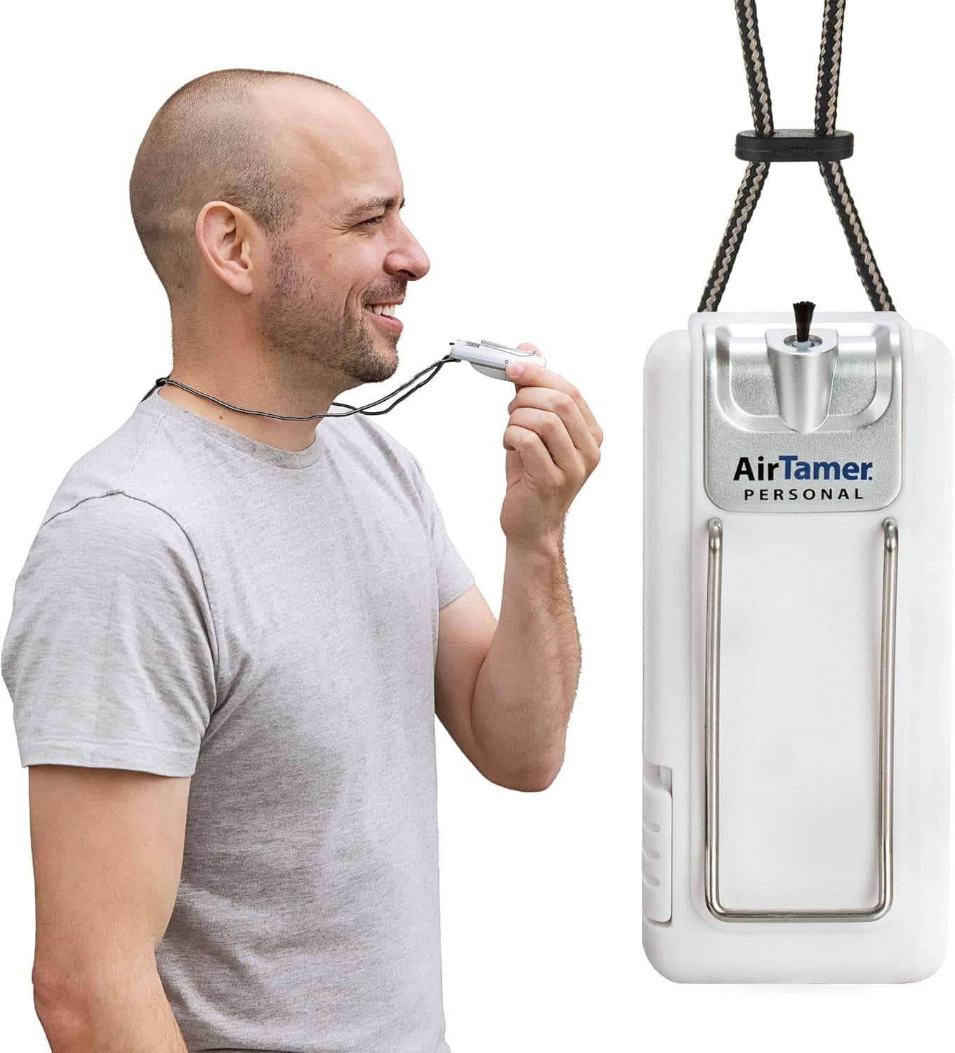 AirTamer - A302 Portable Personal Air Purifier with Lithium Battery and Electrostatic Tech with Metal Travel Case - White