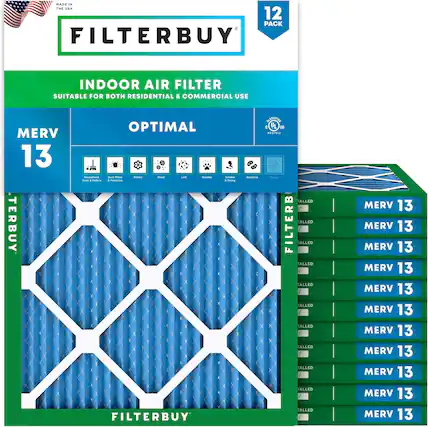 MADE IN THE USA
12 PACK
FILTERBUY INDOOR AIR FILTER
SUITABLE FOR BOTH RESIDENTIAL & COMMERCIAL USE
MERV 13
OPTIMAL
MERV 13
MERV 13
MERV 13
MERV 13
MERV 13
MERV 13
MERV 13
MERV 13
MERV 13