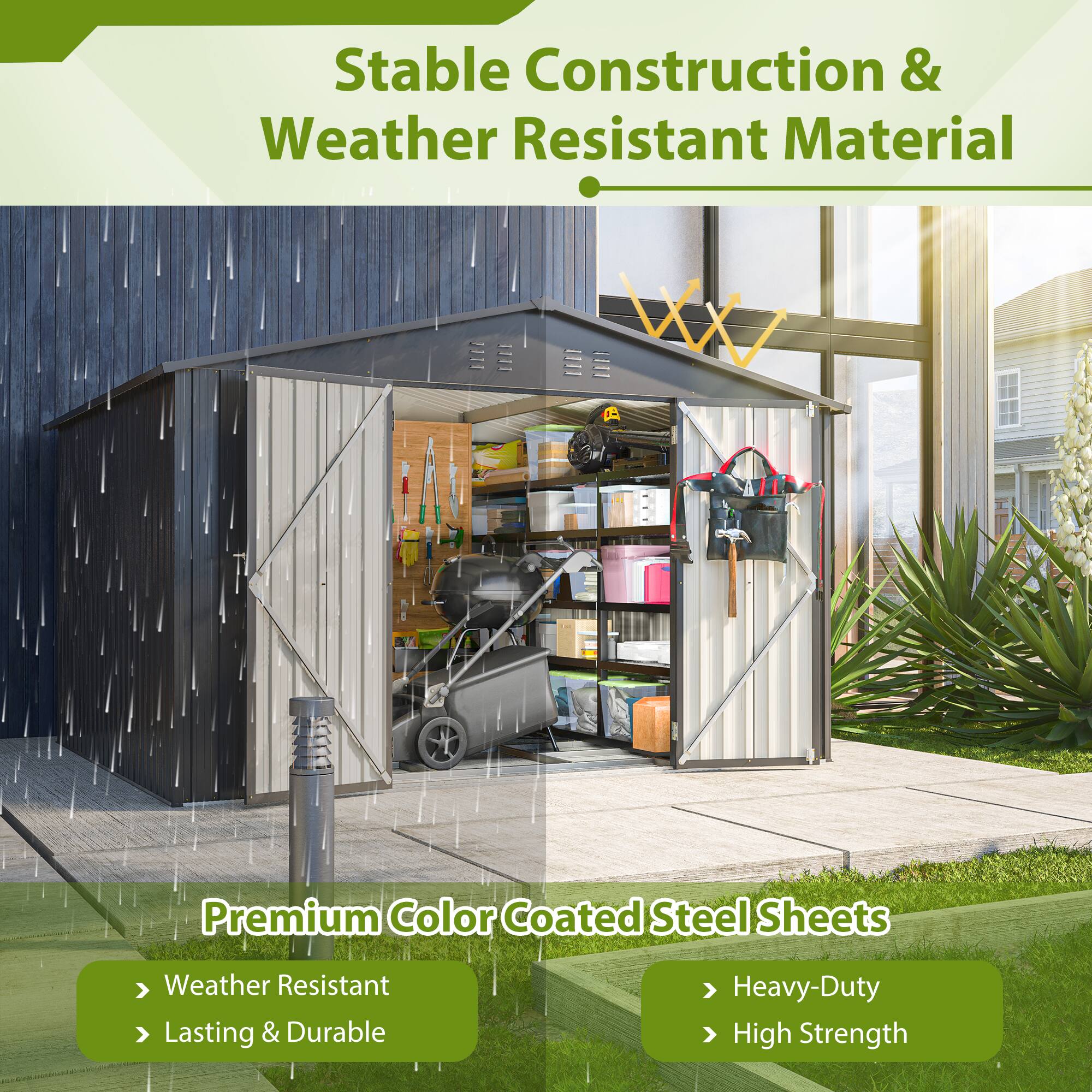 Stable Construction & Weather Resistant Material

Premium Color Coated Steel Sheets

- Weather Resistant
- Lasting & Durable
- Heavy-Duty
- High Strength