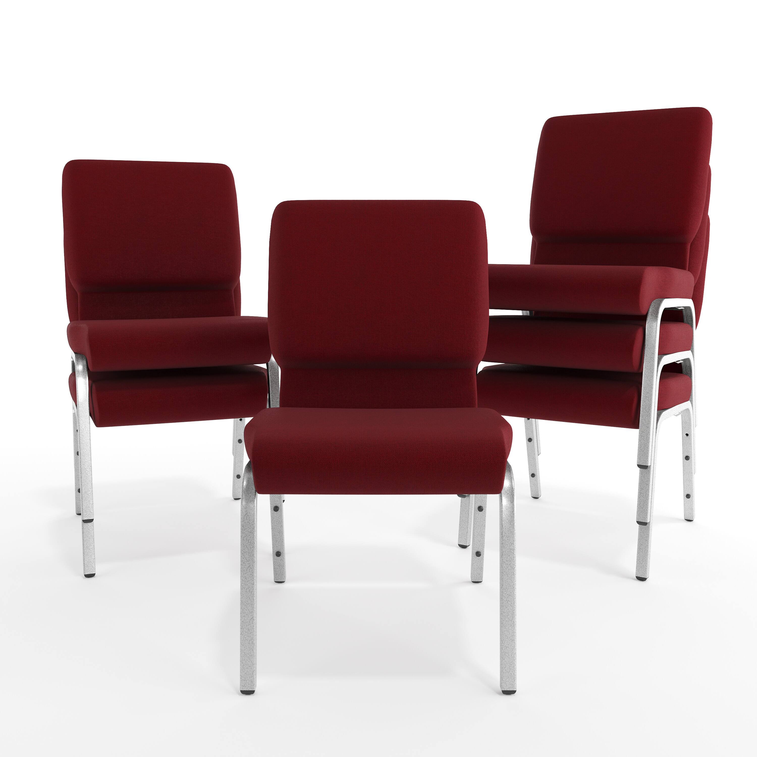 Alt View 10. Emma + Oliver - 18.5"W Stacking Church/Reception Guest Chair - Burgundy Fabric/Silver Vein Frame.