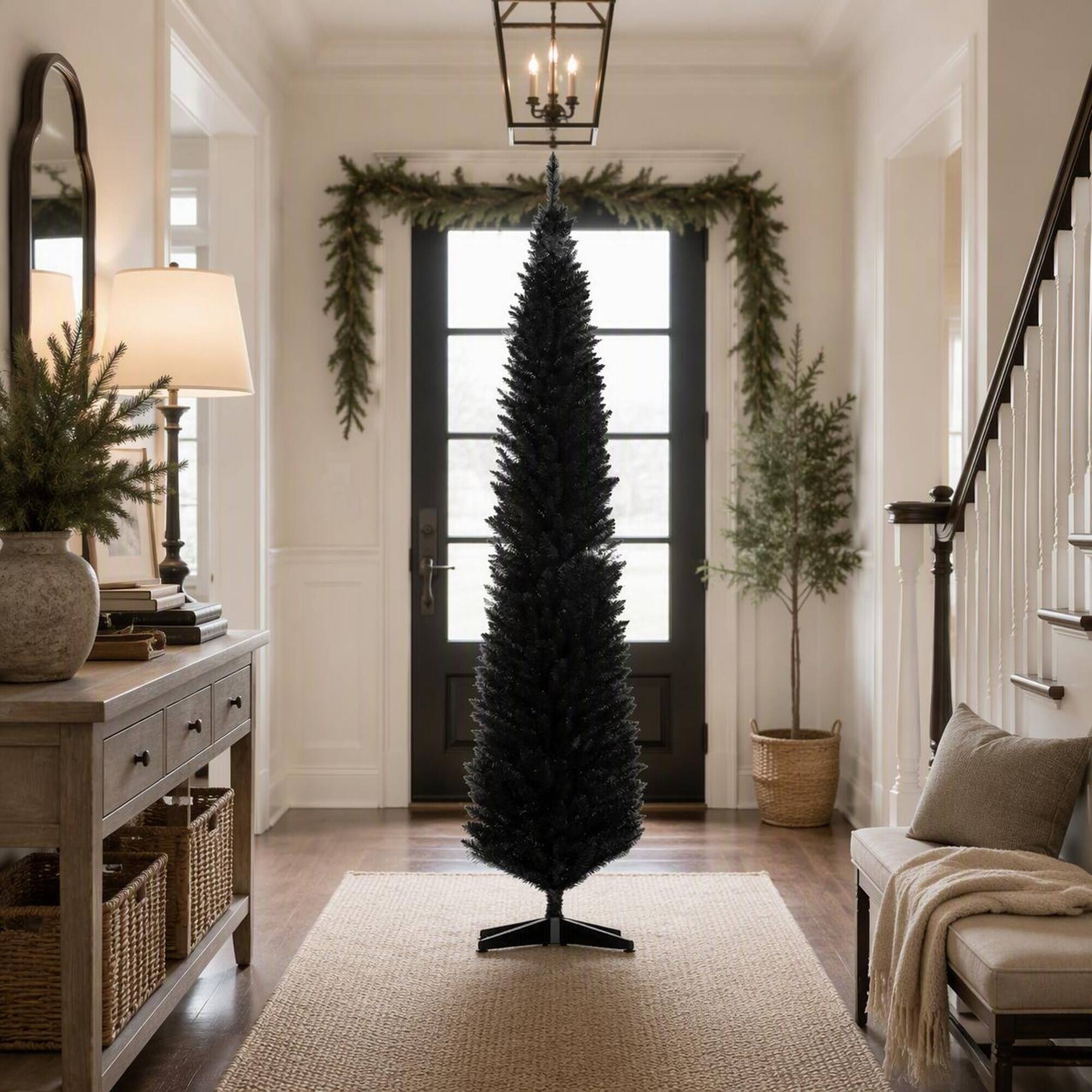 Alt View 1. RYHNUYNE - Classic Pencil Christmas Tree, Easy Assembly Slim Profile Realistic Branches Creates Cozy Warm Holiday Vibe - Black.