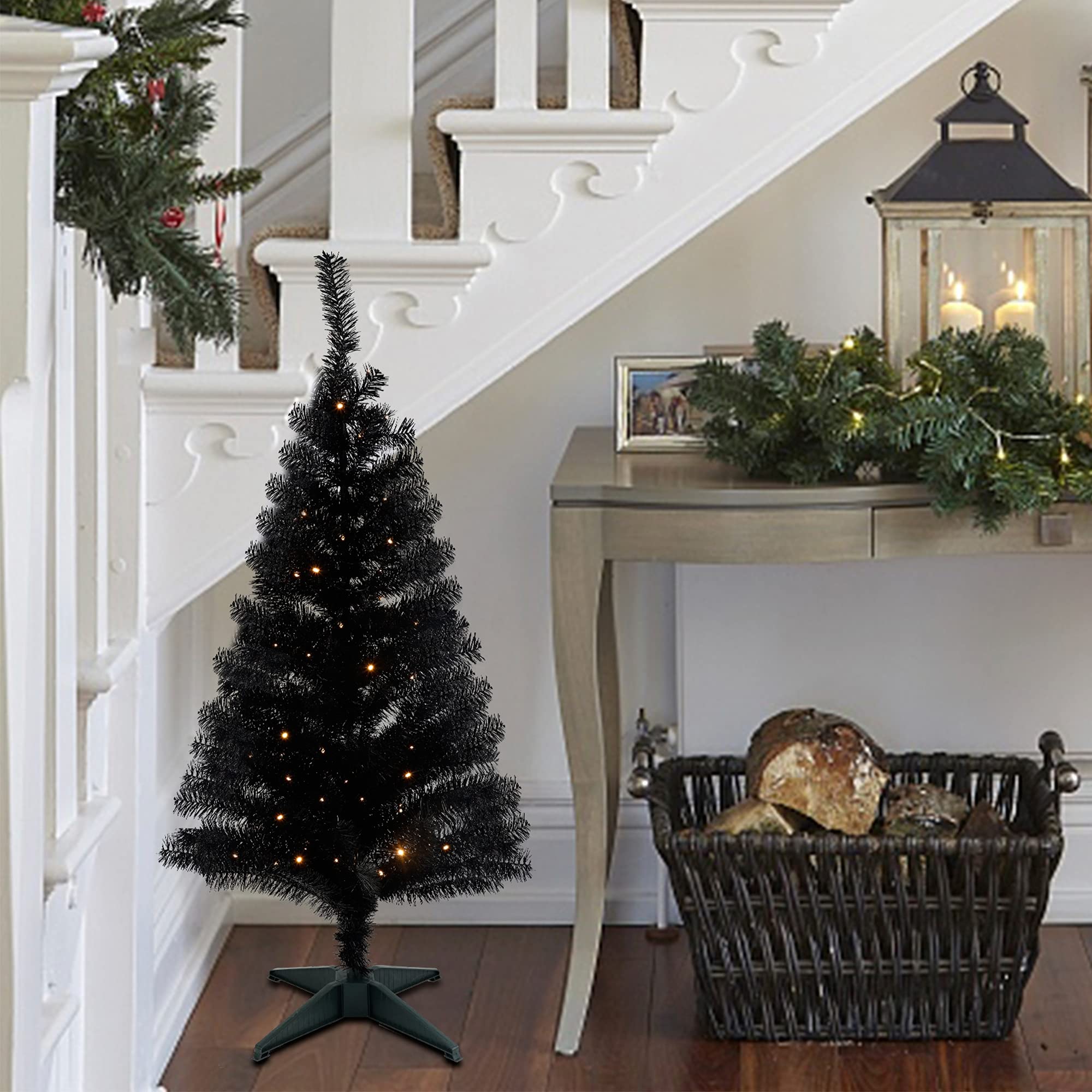 Alt View 5. Skar Audio - Lighted Artificial Christmas Tree Tinsel Xmas Pine Trees Light Up With 70 Led Lights 8 - Black, Warm White Lights.