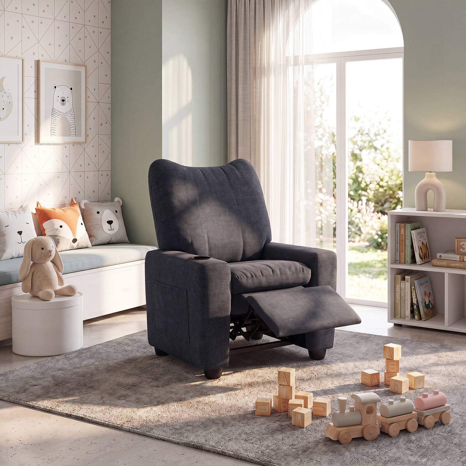 Alt View 4. Costway - Costway Kids Recliner with Adjustable Backrest Footrest Cup Holder Side Pockets for Ages 3+ - Black.