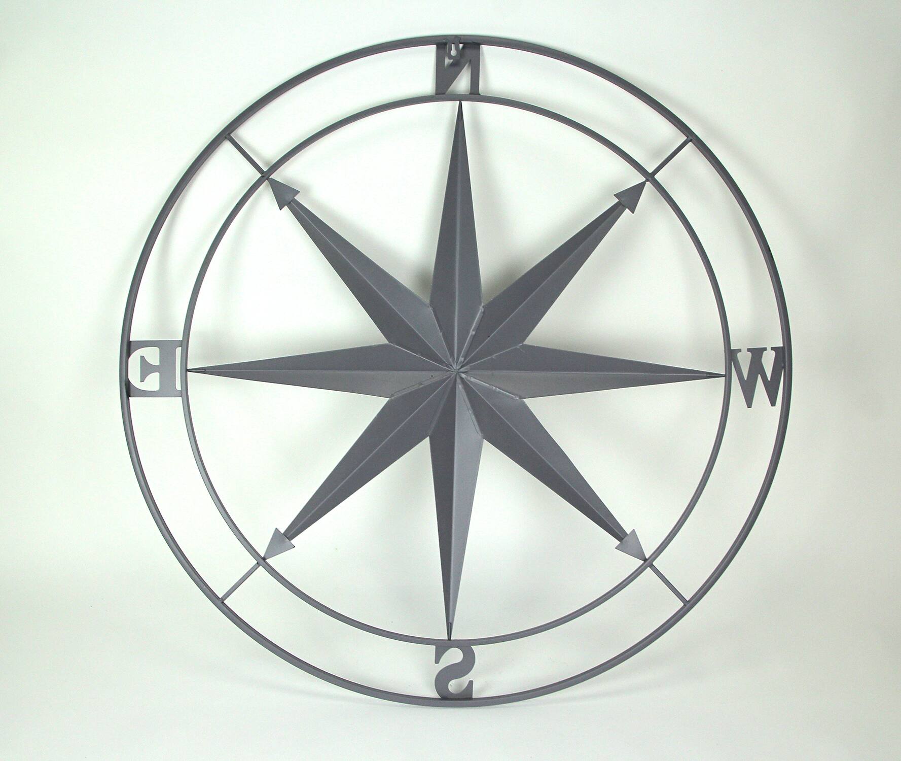 Alt View 2. Zeckos - Galvanized Zinc Finish Metal Indoor/Outdoor Compass Rose Wall Hanging 36 in. - Silver.