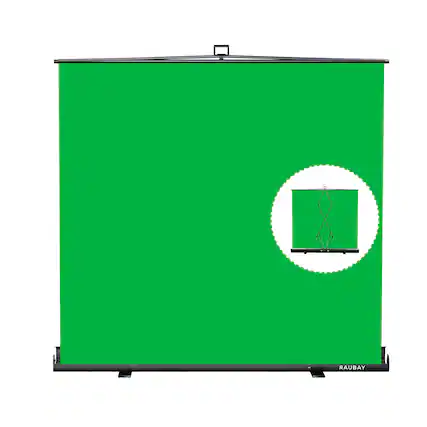 Front. RAUBAY - 6.6′x 6.9′ Collapsible Green Screen Backdrop Portable Retractable Chroma Key Panel Photo Background with Stand.