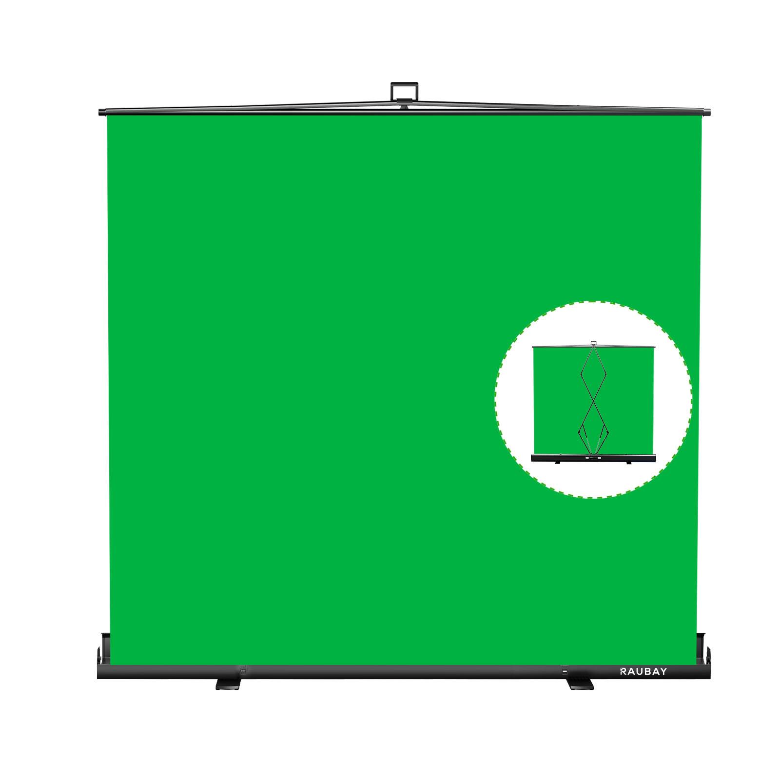 RAUBAY - 6.6′x 6.9′ Collapsible Green Screen Backdrop Portable Retractable Chroma Key Panel Photo Background with Stand
