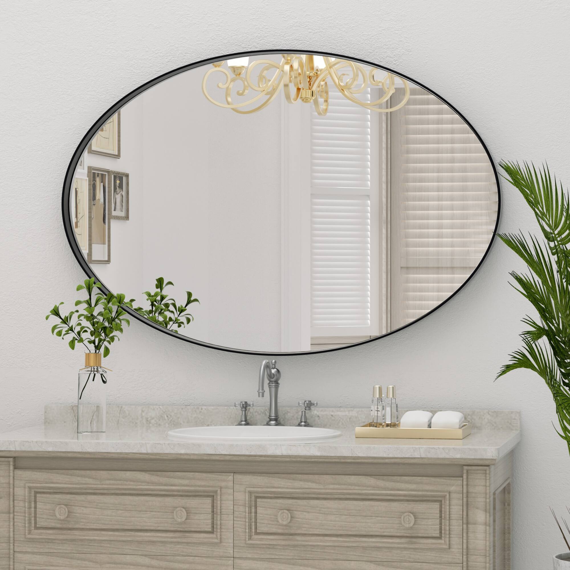 Alt View 4. PAIHOME - Rust-Resistant Oval Bathroom Mirror Iron Frame Wall Mirror, HD Glass & Easy Hang - Distortion-Free Vanity Mirror - Black-22x30 Inch.