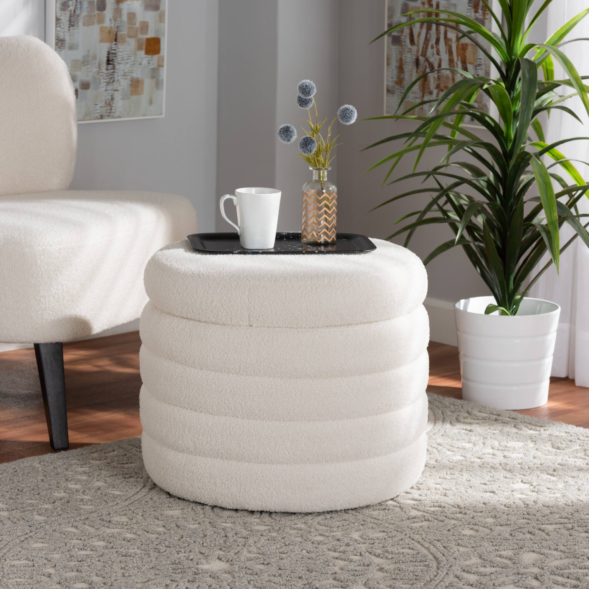 Alt View 1. Baxton Studio - Tabitha Modern and Contemporary Boucle Upholstered Storage Ottoman - Ivory.